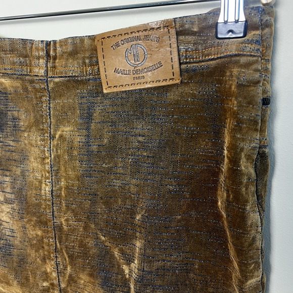 Maille Demoiselle Paris Tan Blue Y2K‎  90s Stretch Velvet Beyoncé Mini Skirt 3 - Picture 3 of 6